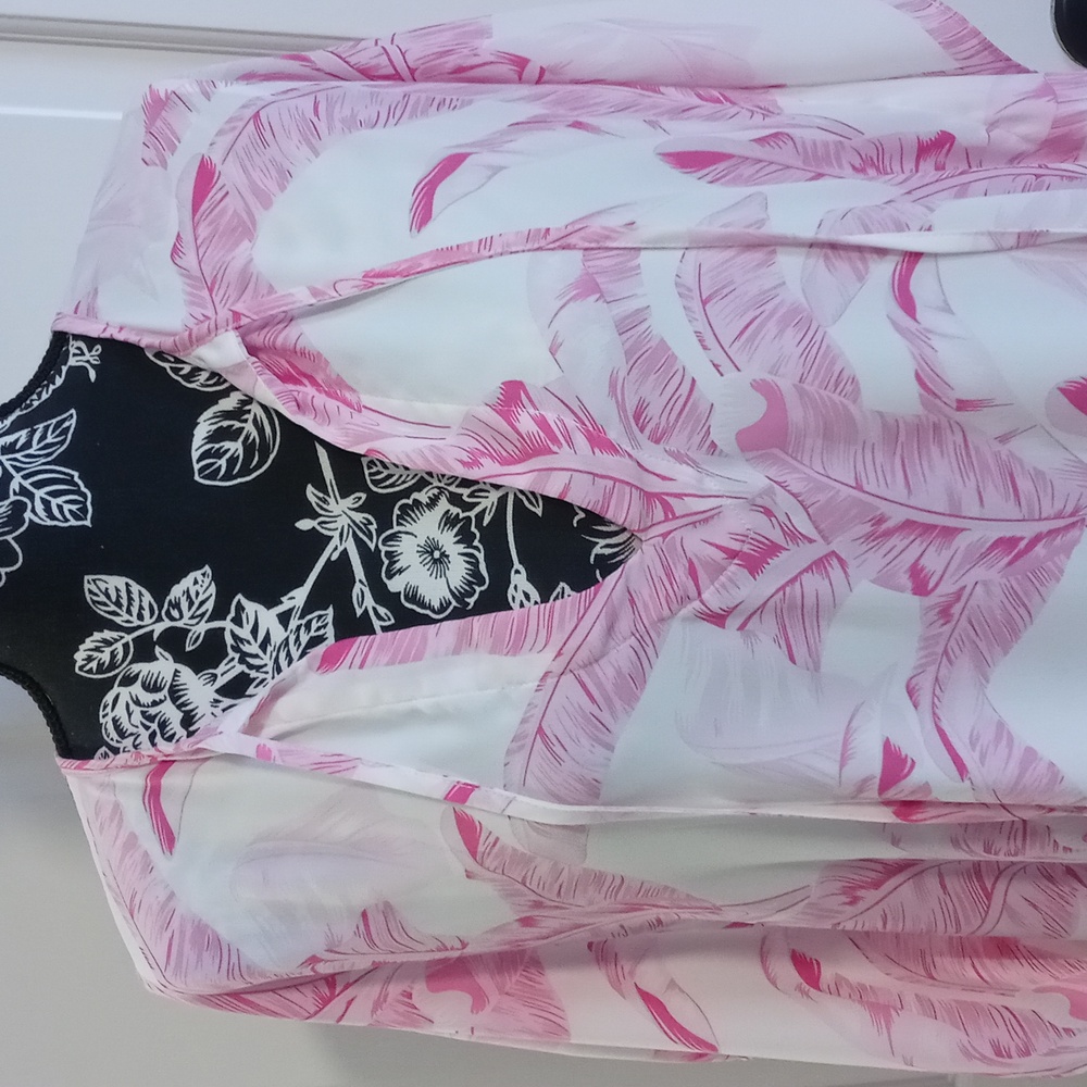 💗Buddy Love💗 - Pink/White Palm Leaf Pixie Cover-Up Dress - Picture 6 of 14